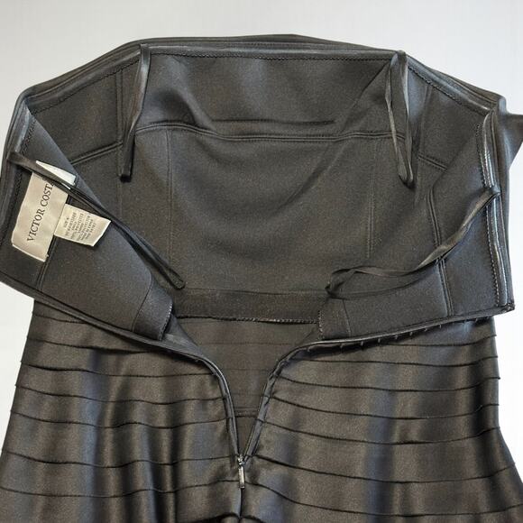 Vintage 80s Victor Costa Black Strapless Cocktail Dress Size 4 Satin Tiered Glam - Picture 11 of 11
